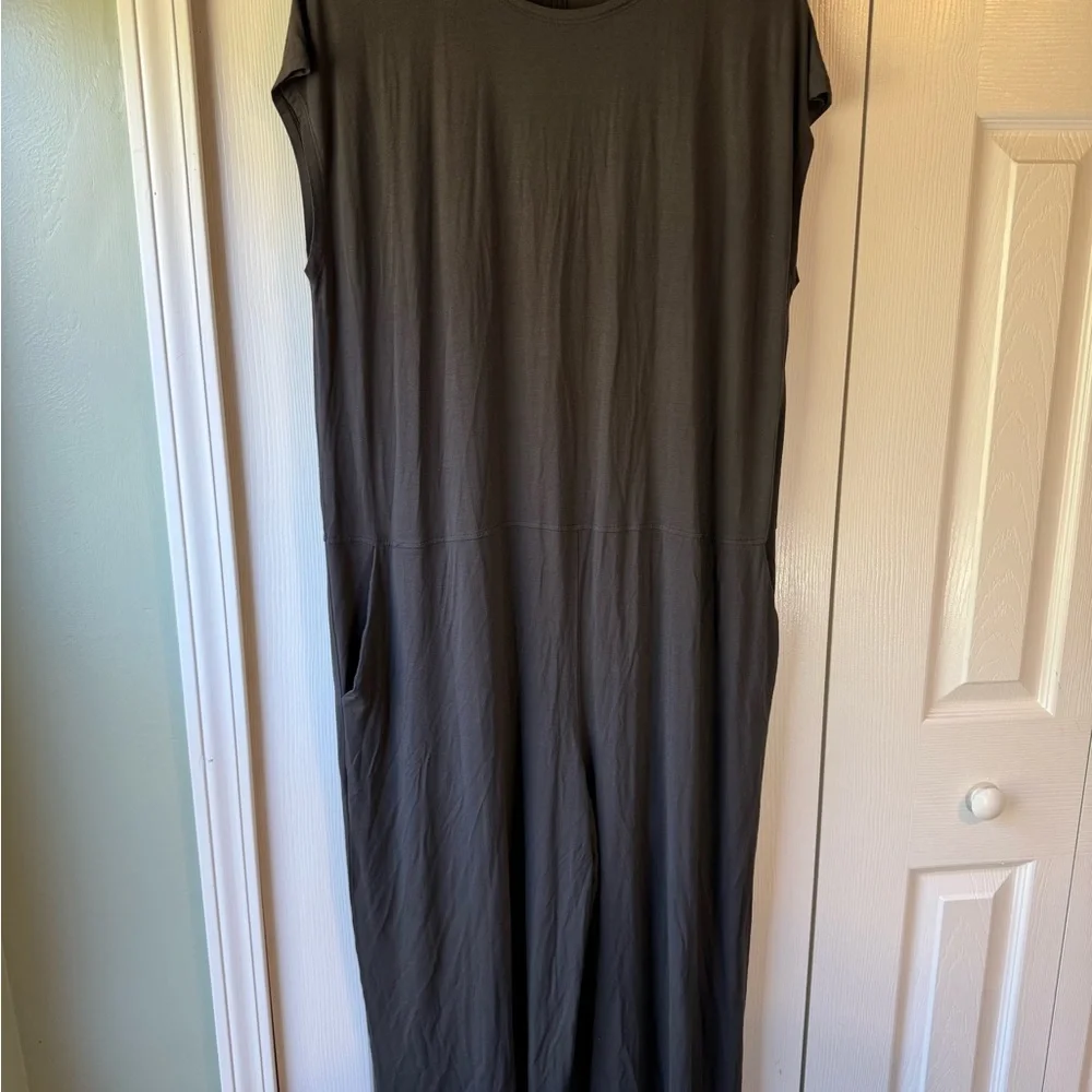 Eileen Fisher Wide Leg Jumpsuit With Pockets Jersey Knit Dark Gray Size XL - Picture 4 of 9